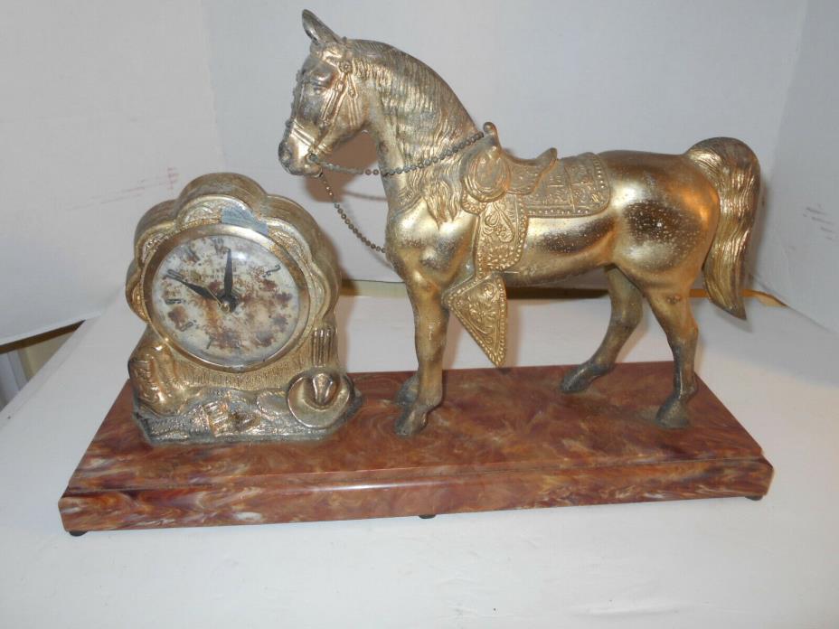 VINTAGE COLLECTIBLE  DECORATIVE HORSE CLOCK WITH CHAINS