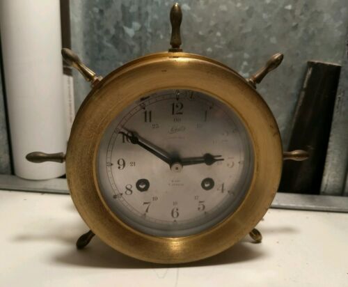 Aug. Schatz & Sohne Vintage Nautical Ships Bell Clock Made in Germany 3.5