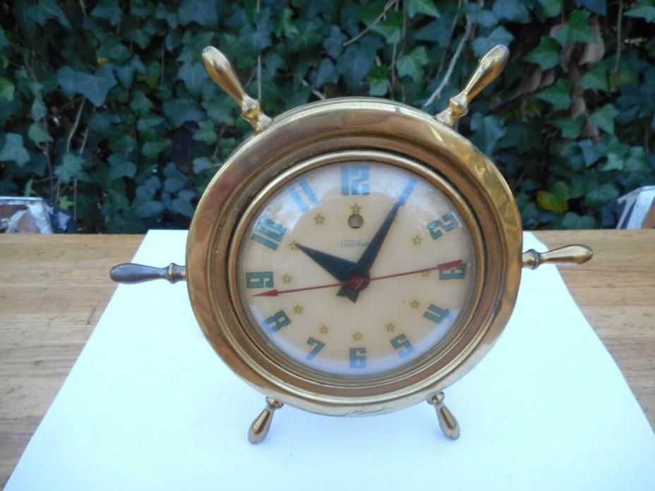 Vintage TELECHRON ELECTRIC CLOCK 3H85 Ship's Wheel Mantle Clock Nautical Marine