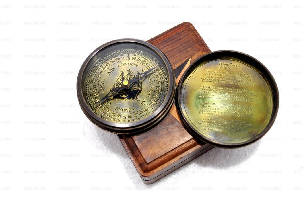 T.Cook London Compass 3'' Steampunk Collectible Brass Compass With Wooden Box
