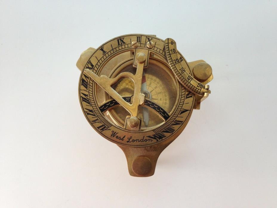 Antique Brass Reproduction Sundial Maritime Compass Desk by West London