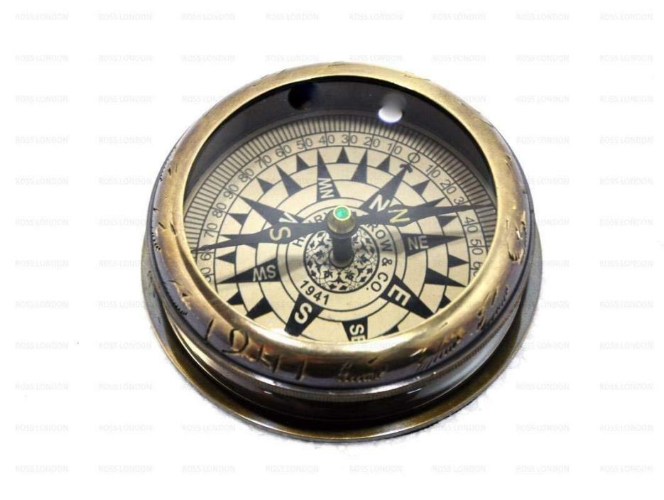 ROSS LONDON Antique Compass Reproduction Brass Home Decorative Nautical 3.5