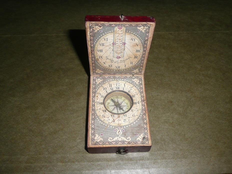 Vintage German Wood Sun dial Compass Pocket Sundial