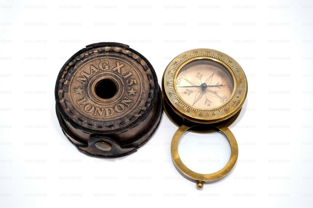ROSS LONDON Degree Compass 10 X Hidden Magnifying Solid Brass & Copper COMPASS