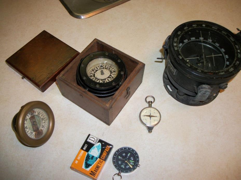 LOT OF SHIPS COMPASS ETC GIMBALED RITCHIES AND SONS OTHERS LOOK !