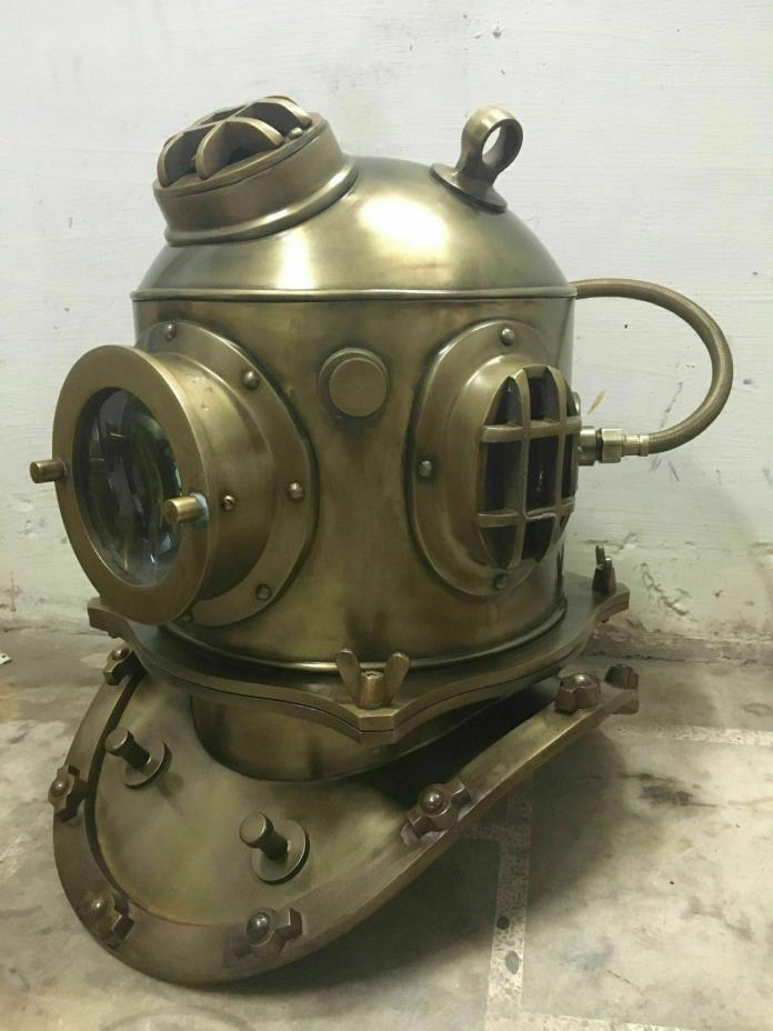 Antique U.S Navy Mark V Full Size 18 Inch Diving Divers Helmet Solid Steel Item