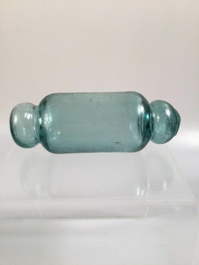 Vintage Antique  aqua  Glass Fishing Net Float 5” Rolling Pin Shape