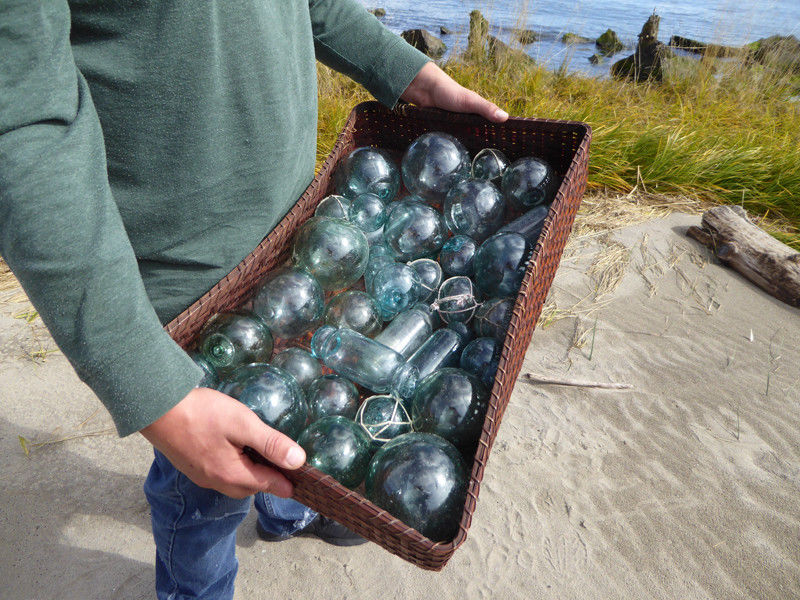 VTG Japanese Glass Fishing Float Variety Box for Sellers & Dealers, Lot of 33