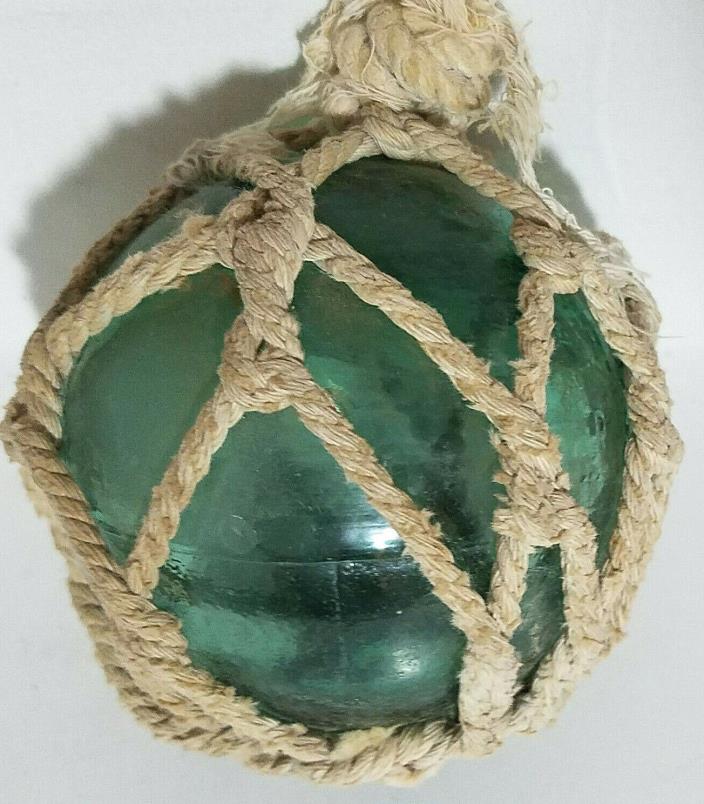 Japanese Glass Fishing Float Tri-Mold Round Netted Buoy Ball Authentic