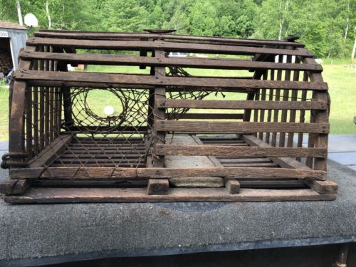 VINTAGE AUTHENTIC OLD-STYLE ROUNDED TOP WOOD LOBSTER TRAP ~ MAINE (32”x25”x17”)