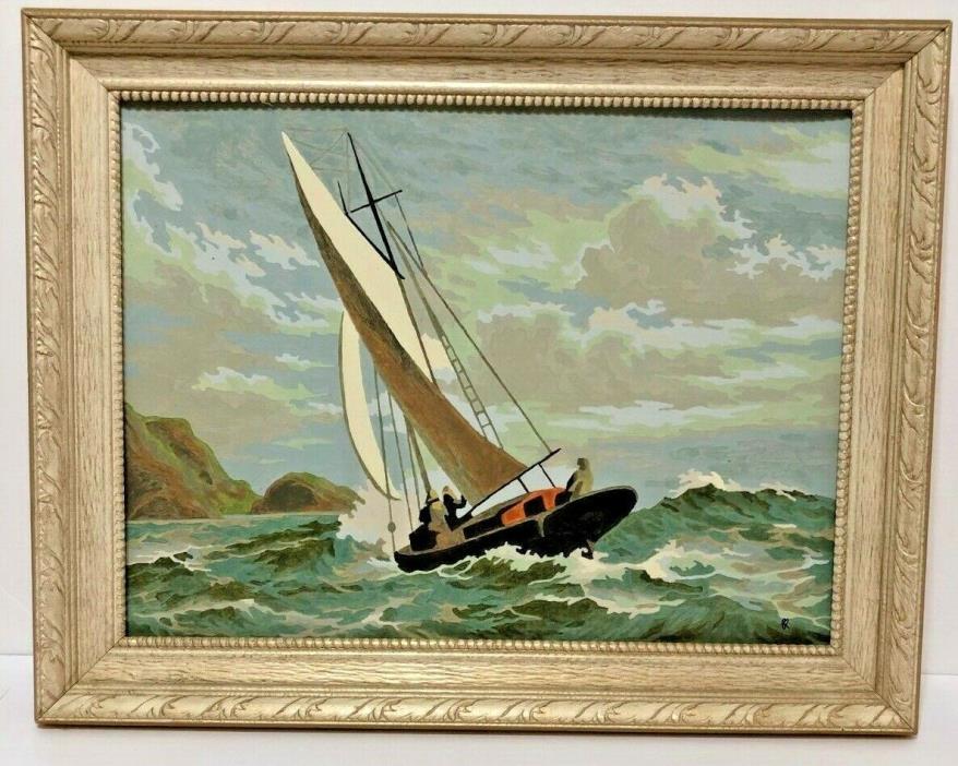 Beautiful  Framed Oil Painting Of a Sailboats(18 3/4''x14 1/2'' including frame)