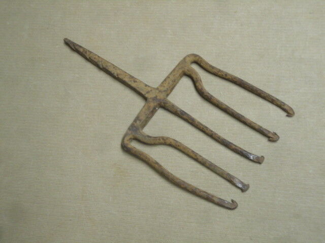 Antique Hand Forged Fish Eel Frog Spear Jig Fishing Tool Fork Decorative & Nice