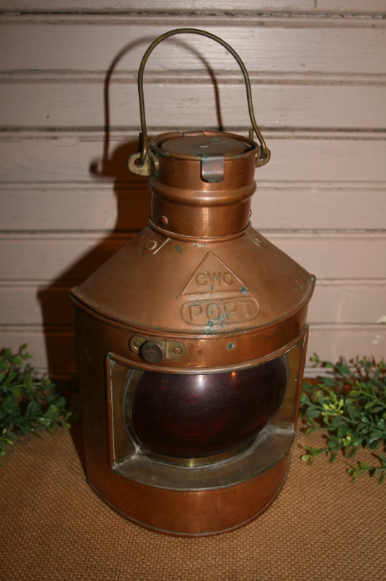 CWC Port Nautical Vintage Brass Lantern with Red Glass