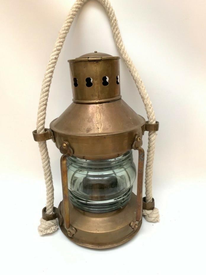 Vintage Brass Ships Lantern Masthead Light Maritime Oil Lamp w/ Rope