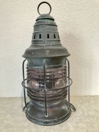 Antique Brass Ship Nautical Oil Lantern NATIONAL MARINE LAMP 15” Perkins