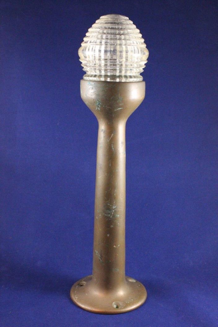 Antique Heavy Brass Boat Lamppost w/ Fresnel Glass Beacon Ship Stern Lamp 10