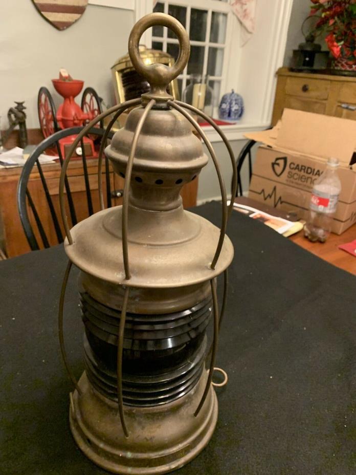 Rare Antique Boesch Lamp Co. Nautical Lamp w/ Red Fresnel Lens San Francisco