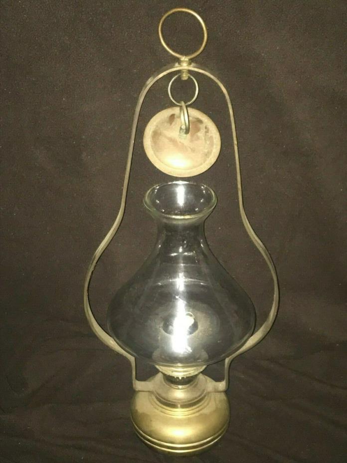 Vintage Hanging Brass Oil Lamp Hurricane Swag Lamp Nautical Ship Lantern 17
