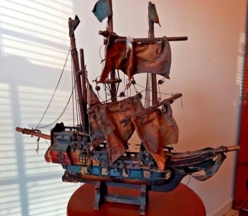 VERY OLD LARGE ANTIQUE MAYFLOWER SHIP REPLICIA MODEL W/ PLAQUE