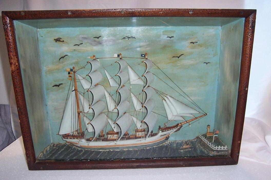 Antique Nautical Diorama COLUMBIA 4-masted Bark Ship Model