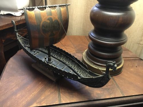 Antique E. Aasaard Bronze Decorative Arts Viking Ship Model Boat Metalware