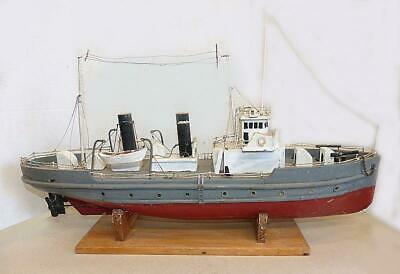 EARLY 20TH C. MODEL OF A LARGE STEAM POWERED 2 STACKFIREBOAT OR  OCEAN-GOING TUG