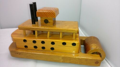 Vtg Wood Wooden Paddle Wheel Steam Boat River Boat Toy Model Display Heavy 11