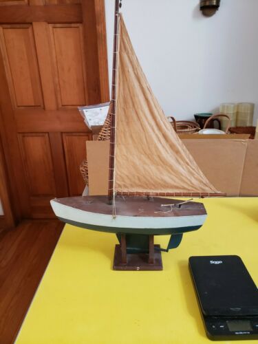 Antique Vintage Toy Model Wooden Pond Yacht Sail Boat Sailboat Ship 18