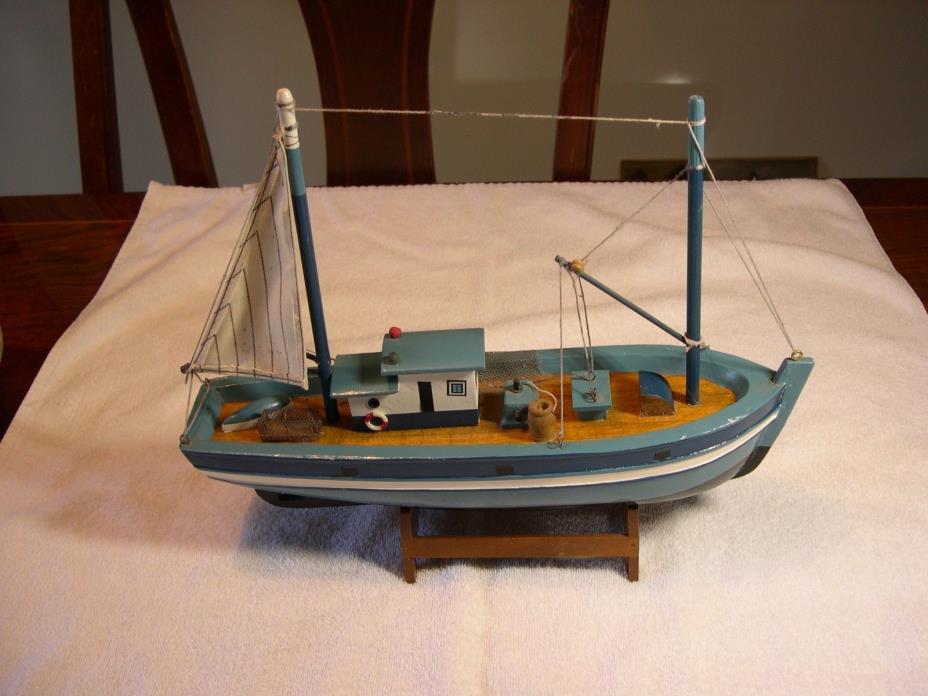Vintage Wooden Model Ship Chalutier French Traditional Coastal Ship Well built