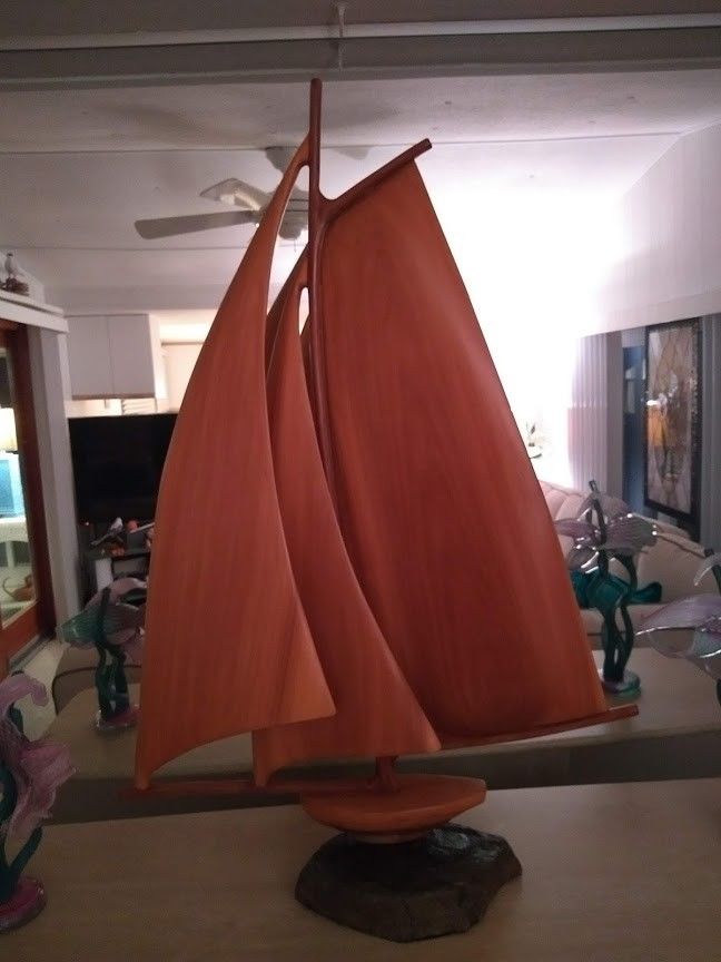 Vintage Hand Carved Sailing Boat