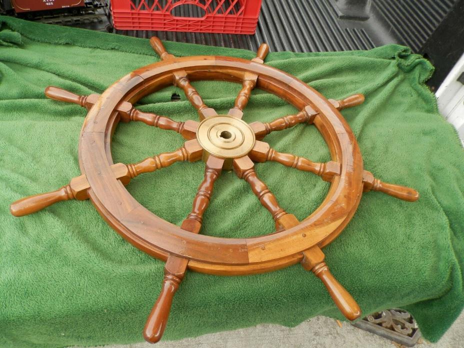 Vintage Wood & Brass Ships Wheel 36 1/2