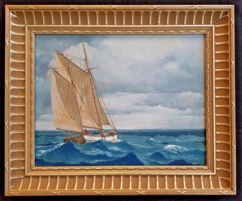Antique Sailboat Painting Maritime Ship Painting Seascape Original Painting