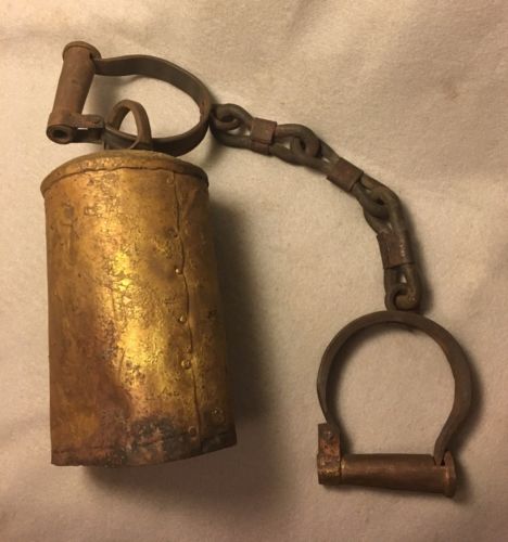 Antique 1800s Pirate Prisoner Slave Shackles And Bell Alarm With Working Clapper