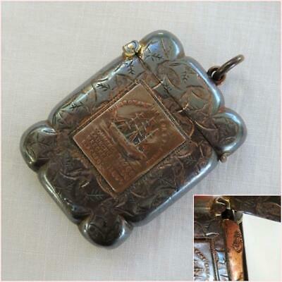 Antique Commemorative Copper Vesta Case Match Safe - Foudroyant Nelsons Flagship