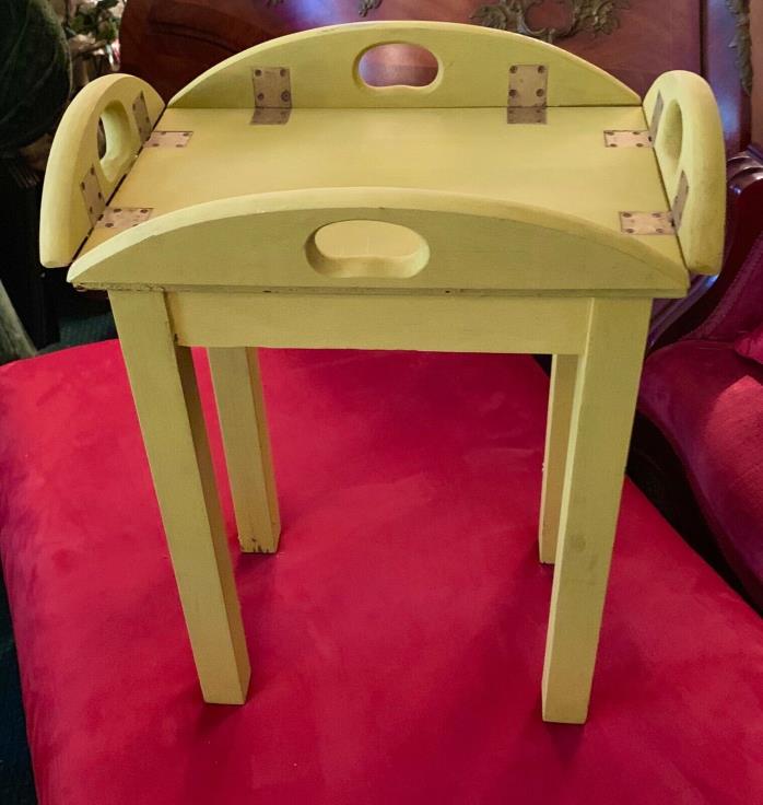 Vintage Butler Cart Bar Tea Deck Table 4 Brass Hinged Drop Down Sides Antiqued