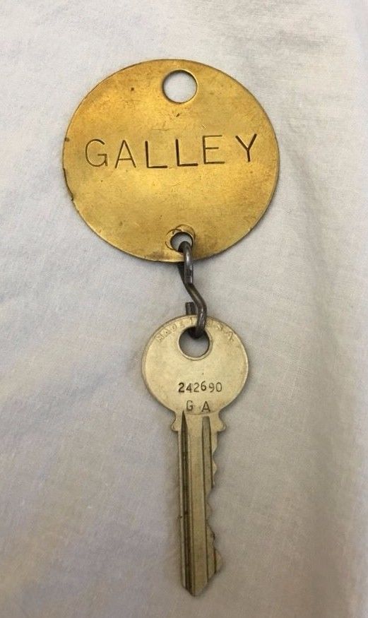 Vintage Brass Tag Antique Ship Key Tag GALLEY Industrial Nautical Key chain Ring