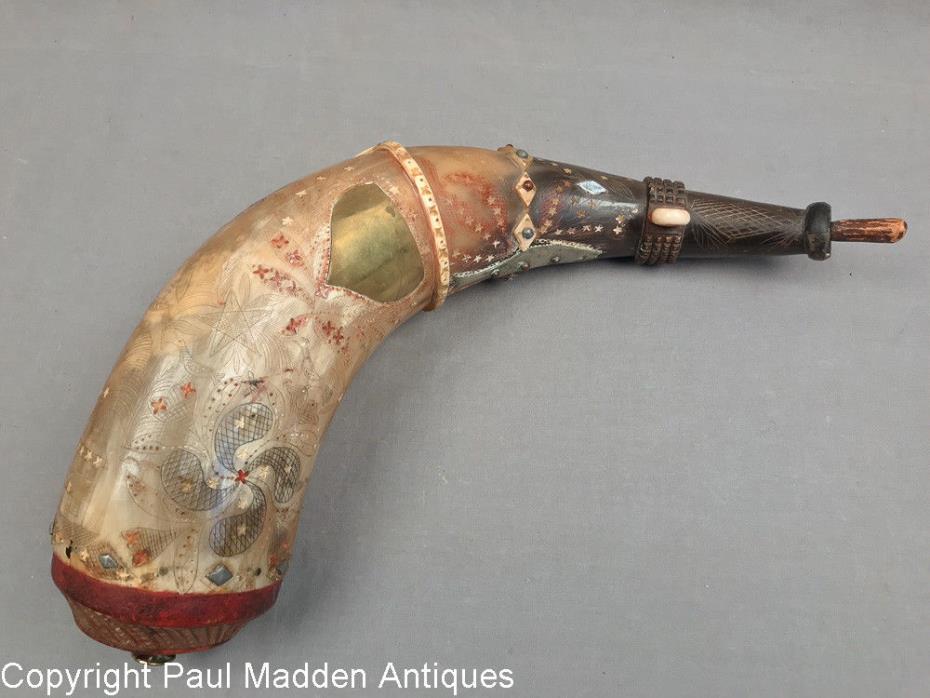 Antique 19th C. American Scrimshaw Powder Horn