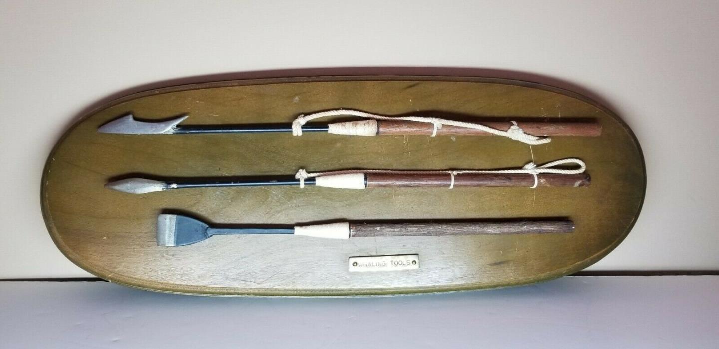 Vintage Replica Whaling Tools on Wooden Display Plaque