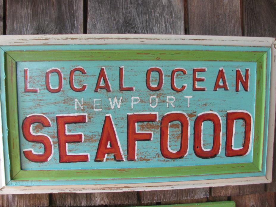Local Ocean Seafood Sign Hand Painted Newport Oregon