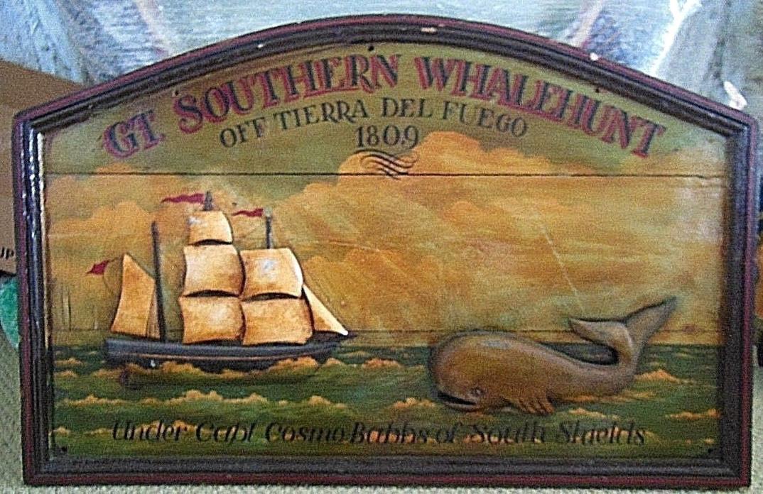 Original Antique British Whaling Event Advertisement Pub Sign 1809