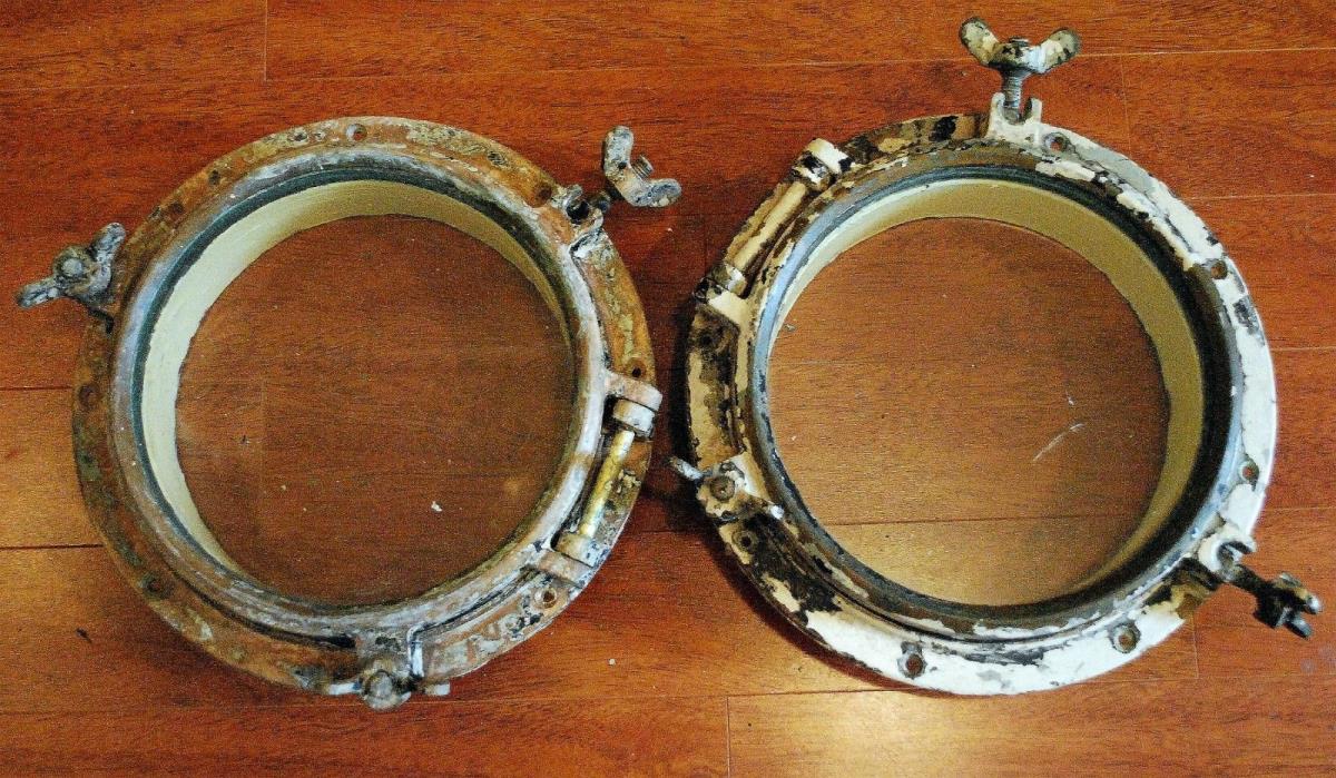 MATCHING OLD ANTIQUE BRONZE BRASS 10 INCH SHIP PORTHOLES FREE SHIPPING