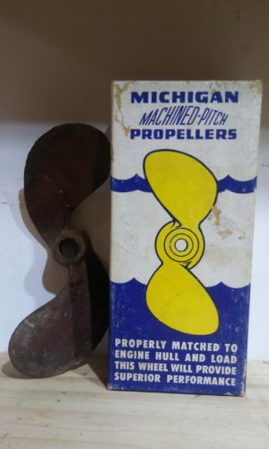 Vintage Michigan Machined Pitch 2 Blade Boat Propeller W16 W/ Box Antique Brass
