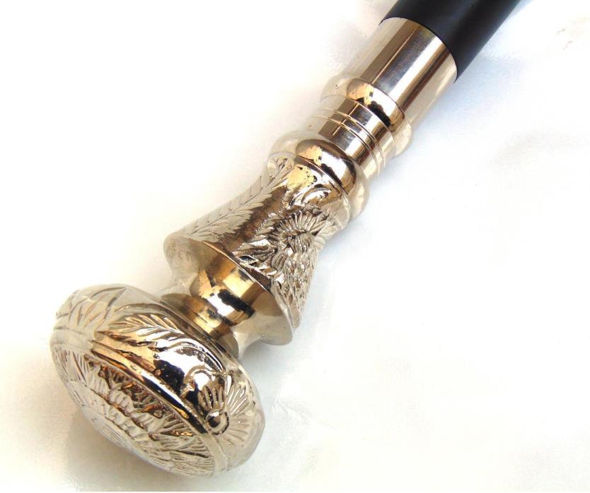 Collectible silver brass flower design handle Antique nautical walking stick