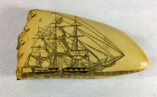 Vintage Large Scrimshaw Faux Whale Tooth by Edward Burdett  finely carved