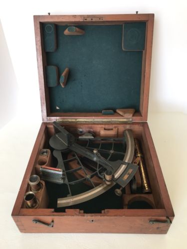 Antique Lilley & Son London Sextant Ships Nautical Original Wood Case Box Inlay