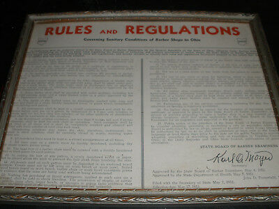 VINTAGE BARBER SHOP WALL ART---IOWA RULES & REGULATIONS 1952--- NO.95