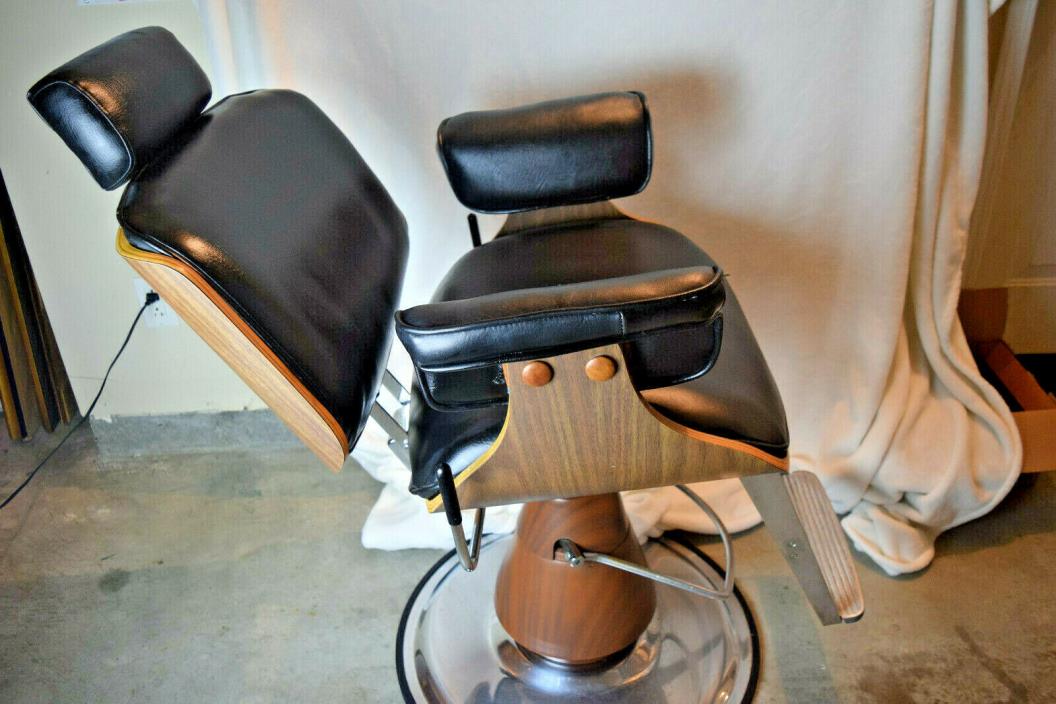 Rare Koken Barber Chair Eames style Black leather mid century herman miller