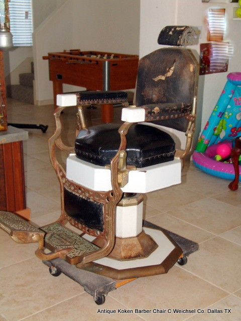 Antique Koken Barber Chair C. Weichsel Co. Dallas TX Hydraulics Work!