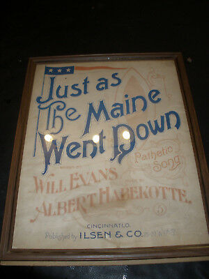 BARBER SHOP WALL ART-SHEET MUSIC JUST AS THE MAINE WHEN DOWN DATED 1898 NO.17