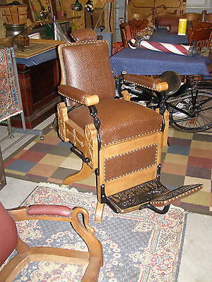 Antique Oak Kochs Columbia Barber Chair w/ Headrest, Excellent Condition